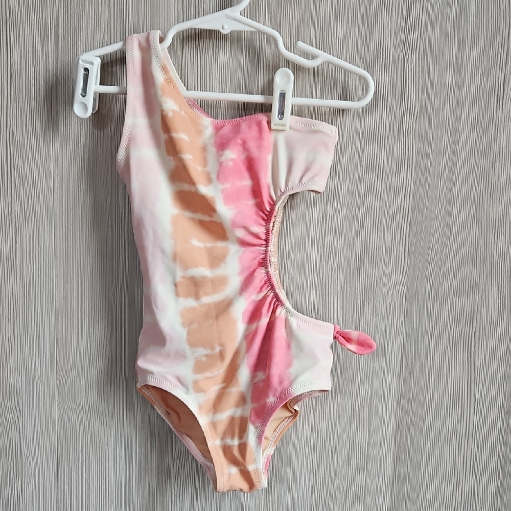 Pink and Orange Kids Tie-Dye One Piece Swimsuit
